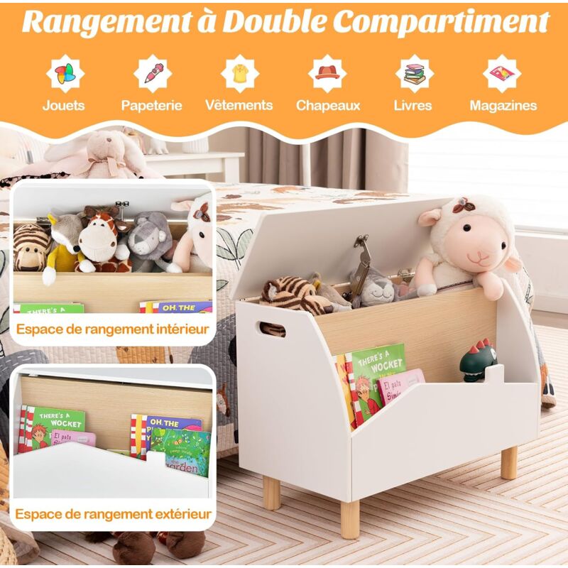 Coffre à Jouets En Bois Crocodile Vert - Rangement Enfant 60x33x37.5cm - Pour Chambre, Salle De Jeux