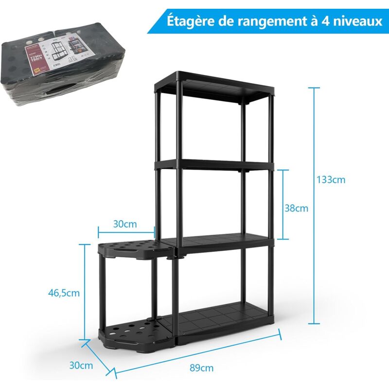 Étagère de Rangement à 4 Niveaux, Charge 120 kg,60 x 30 x 133 cm