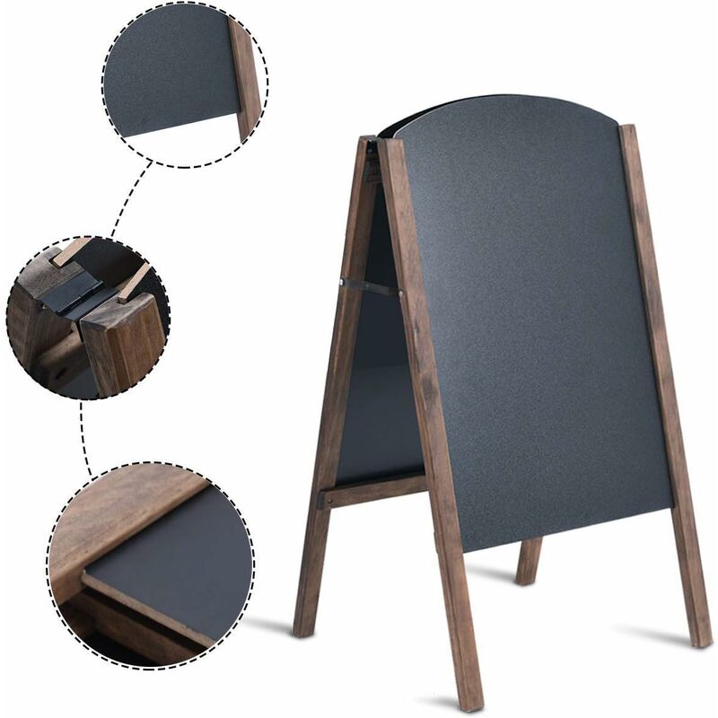 M&T Displays Tableau à Sandwich Double Face En Bois Foncé Rustique Pliable Publicité Tableau Noir Magnétique Trottoir Restaurant Menu Tableau Pour Extérieur 45,7 X 66,5 Cm