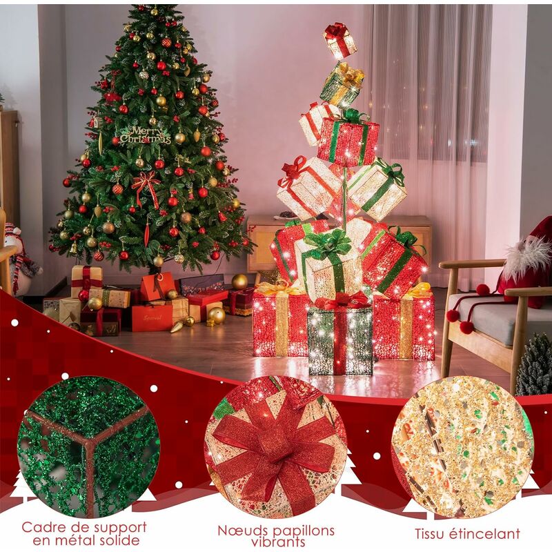 Lot 15 Grands Nœuds à Confettis Noël - Autocollants Or, Argent, Cuivre Métallisé - 4