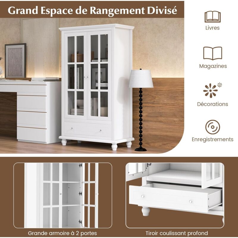 Vitrine Salon Salle De Bain COSTWAY Armoire Vitrine 2 Portes Avec Verre - Meuble Étagères Réglables, Blanc, Pour Salon/Salle De Bain Meuble Rangement Verre Blanc Vitrine Salon Salle De Bain COSTWAY Armoire Vitrine 2 Portes Avec Verre - Meuble Étagères Réglables, Blanc, Pour Salon/Salle De Bain Meuble Rangement Verre Blanc