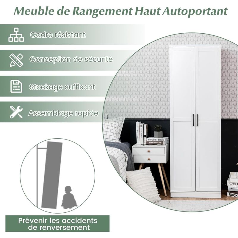 COSTWAY Meuble Colonne de Salle de Bain avec 4 Étagères et Porte, pour Salle de Bain, Salon, 43 x 39,5 x 183 cm, Blanc - Maison COSTWAY Meuble Colonne de Salle de Bain avec 4 Étagères et Porte, pour Salle de Bain, Salon, 43 x 39,5 x 183 cm, Blanc - Maison