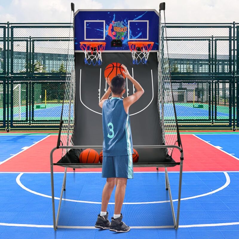 Panier De Basket Pour Trampoline – Kit Complet Avec 4 Ballons Et Pompe, Fixation Universelle, Bleu