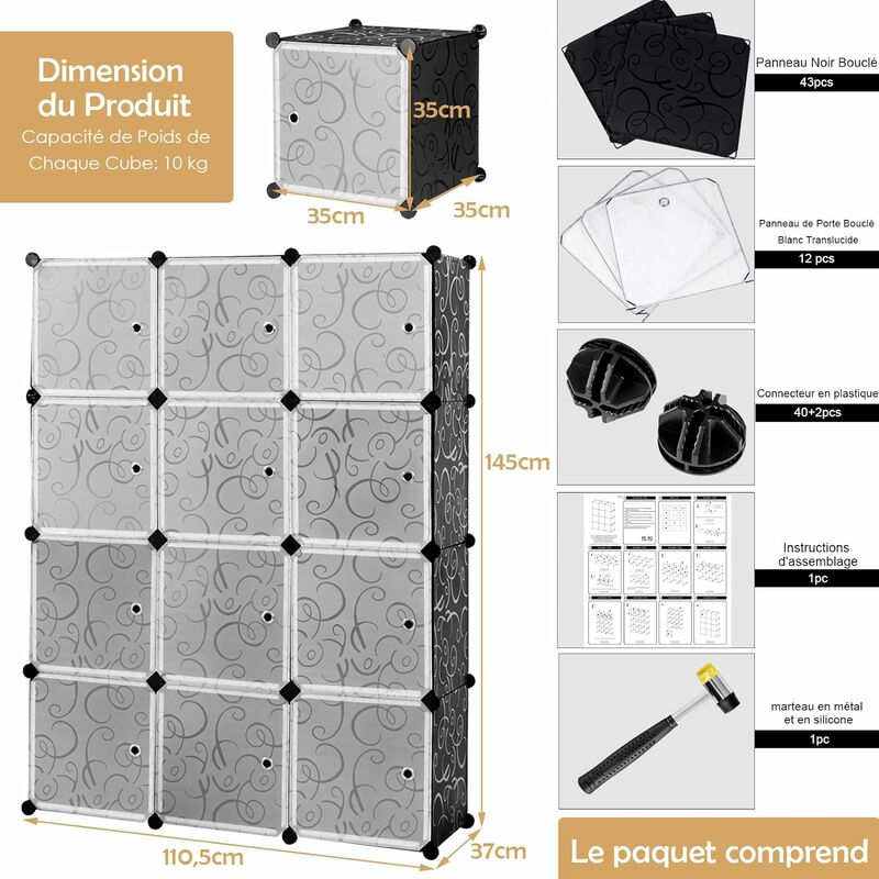 COSTWAY Armoire Penderie(12 Cubes)/(20 Cubes), Armoire de Rangement en  Plastique, Motif imprimé, Armoire