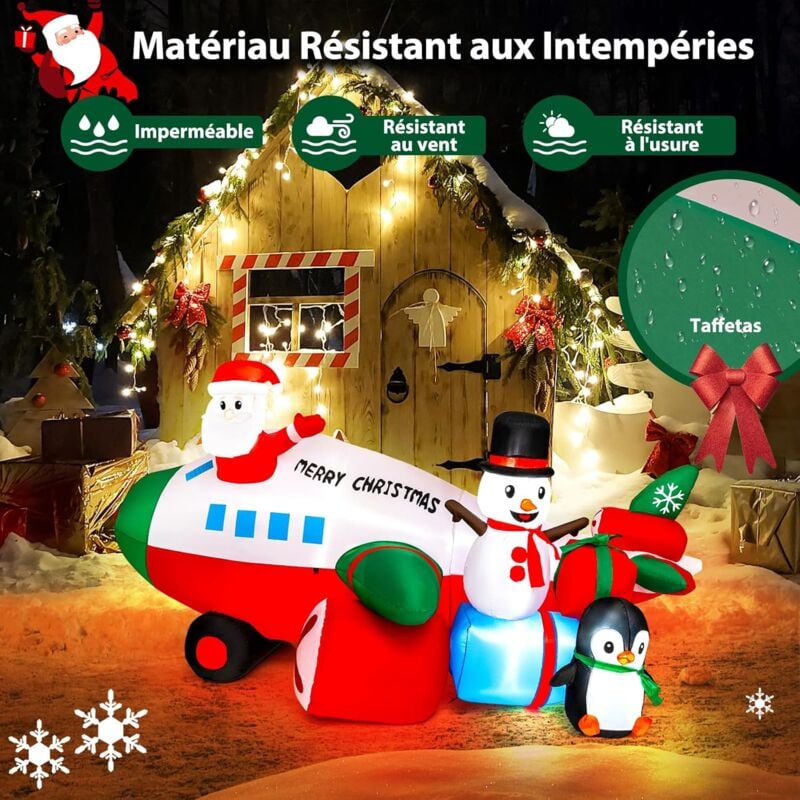 Costway 2m Père Noël Gonflable Sur L'ours Polaire Blanc Tête