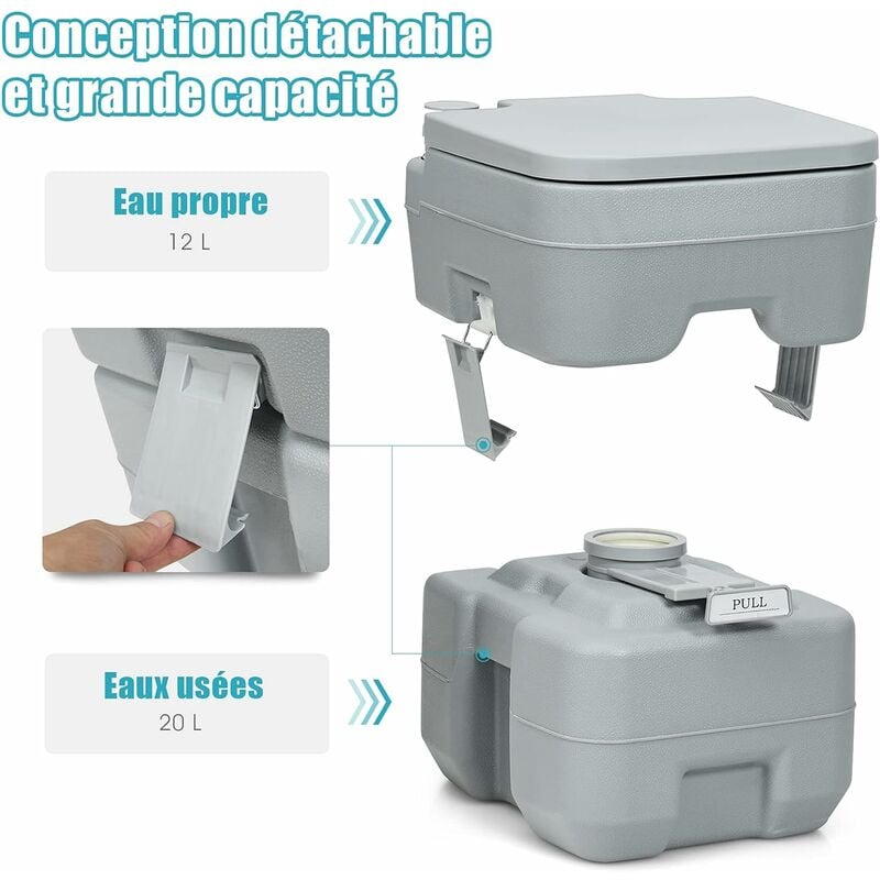 COSTWAY WC Chimique Portable Toilette Seche - 20L en HDPE Camping,Caravane  et Hôpital Charge Max. : 200 kg