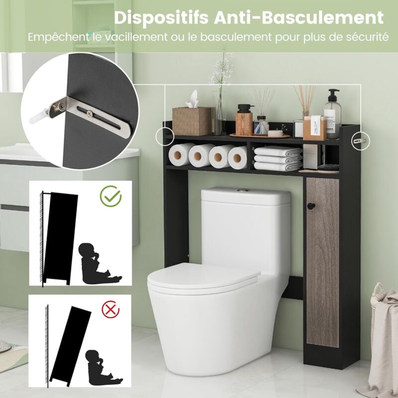 Meuble Sur Pied Wc COSTWAY Meuble De Rangement Au-Dessus Des Toilettes, Étagère WC Gain De Meuble Sur Pied Wc COSTWAY Meuble De Rangement Au-Dessus Des Toilettes, Étagère WC Gain De