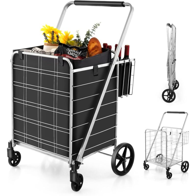 Zelsius Bollerwagen pliable avec toit, vert / gris, chariot de transport avec système de ceinture, Bollerwagen pliable