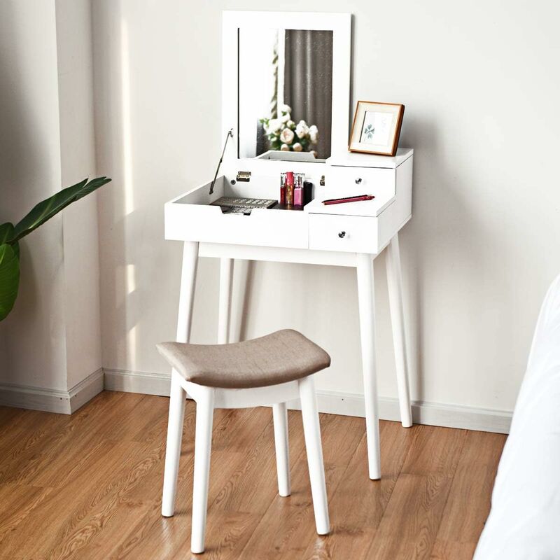 Tiroirs Miroir Rabattable Table, Small Corner Vanity Table With Mirror