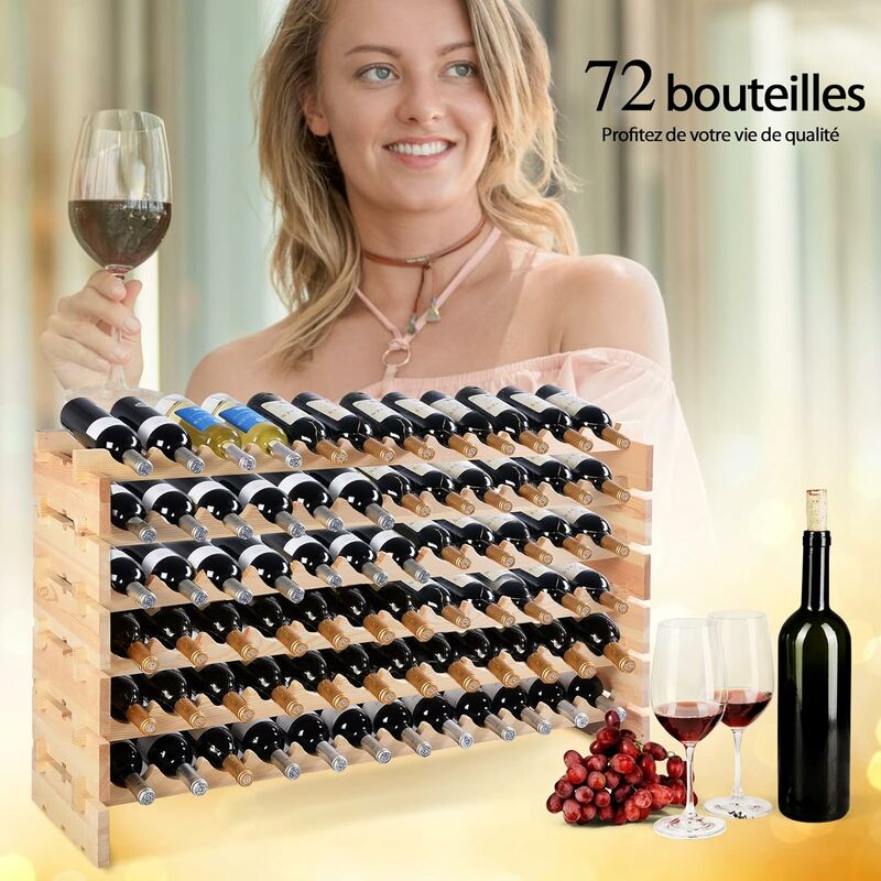 Costway casier à bouteilles pour 72 bouteilles, range bouteille vin avec 6  étagères,pour bars, sous-sols, 119 x 29 x 71,5cm - Conforama