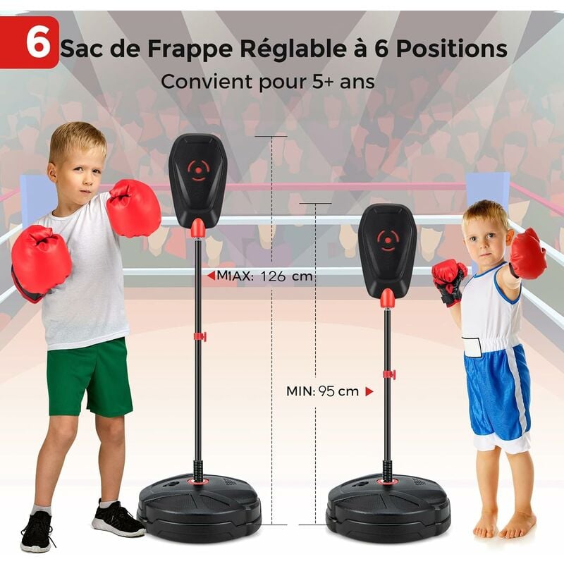 COSTWAY Sac de Frappe Punchingball avec Hauteur Adjustable 85-130CM, Pompe  et Gants de Boxe Inclus, pour Enfant plus de 8 Ans.