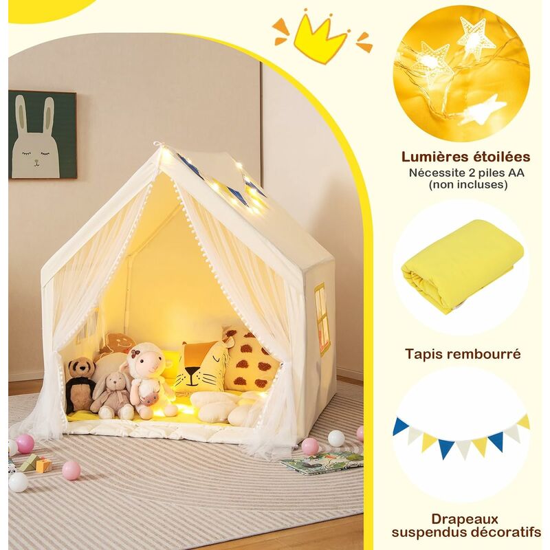 COSTWAY Tente De Jeux Enfant Avec Tissu Phosphorescente & Guirlande