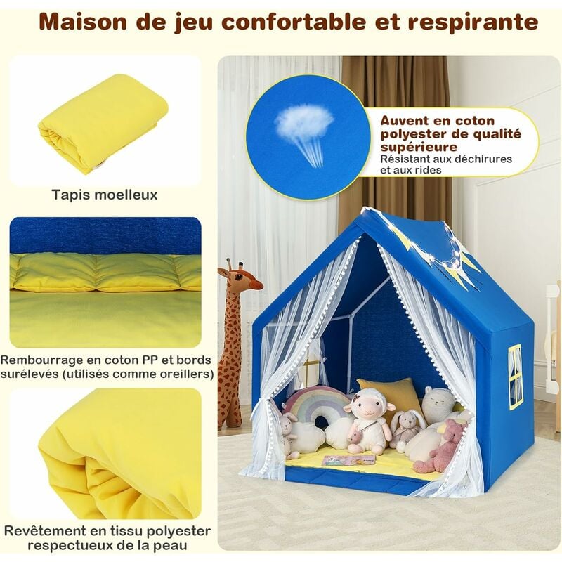 COSTWAY Tente de Jeux Enfant Intérieur Extérieur avec Tapis Antidérapant,  Maison de Jeu en Château de