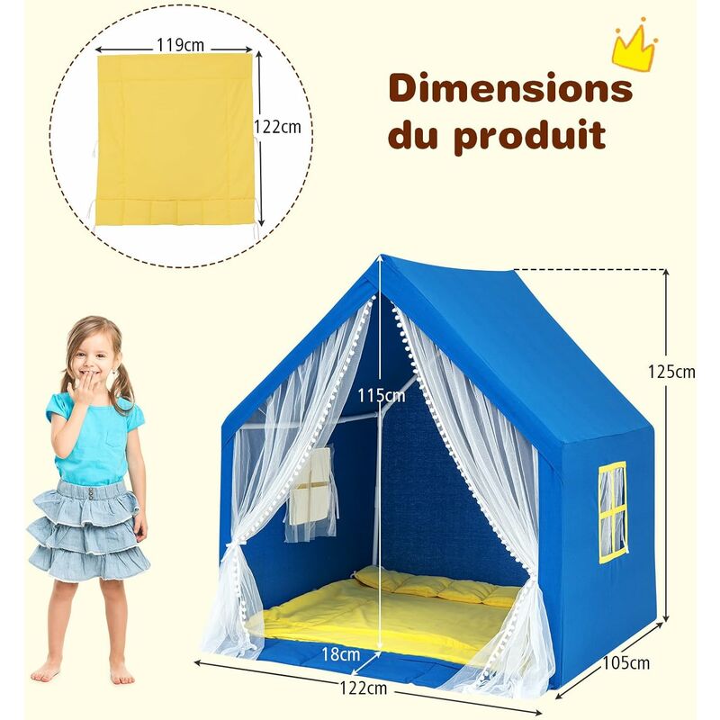 COSTWAY Tente de Lit pour Enfants avec Double Rideau en Maille