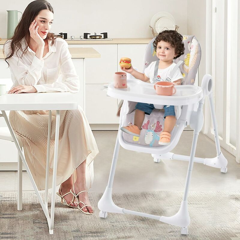 Costway Pour la joie de bébé chaise haute pliable pour bébé avec double  plateau amovible et porte-livre vert