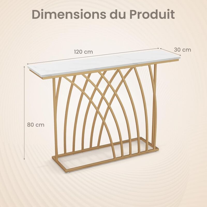 LIFEZEAL Table Console Plateau Faux Marbre Cadre Métal Diamant Doré 100cm - Entrée Salon