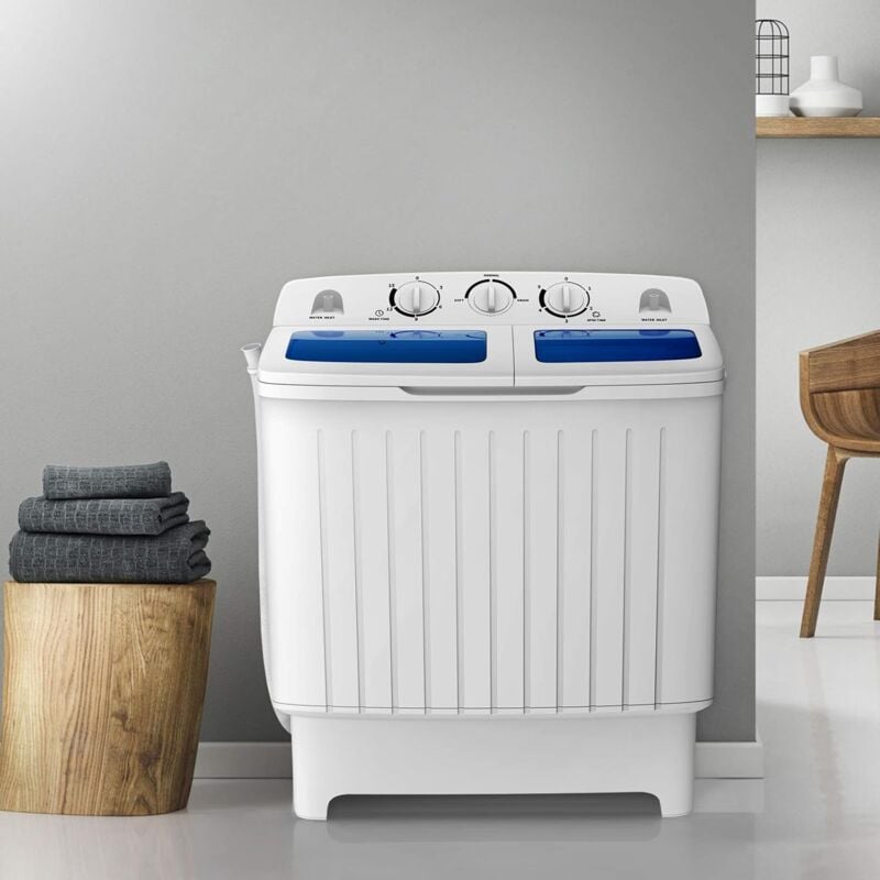 MINI machine à laver 4,5kg Essoreuse Lave-linge double Bac 300W avec  minuterie Lavage à sec 3 kg système surchauffe Blanc - Costway