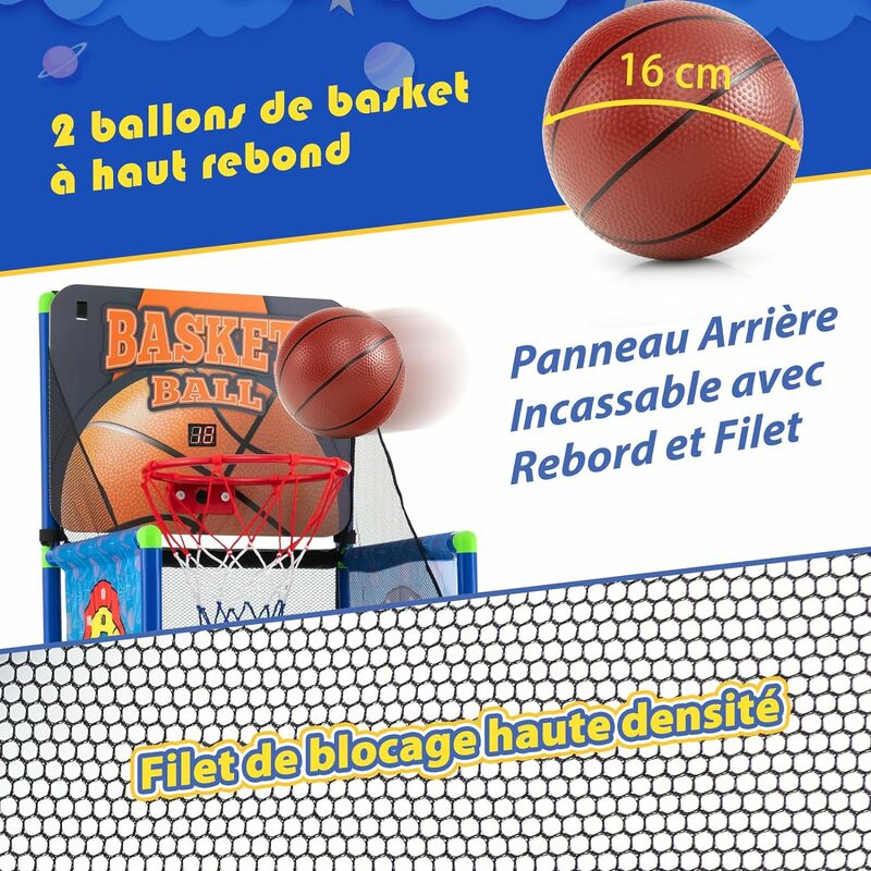 Panier de Basketball Pliable à Double Panier 4 Balles Pompe de Gonflage Jeu  de Basketball Arcade pour 1 à 4 Joueurs - Costway