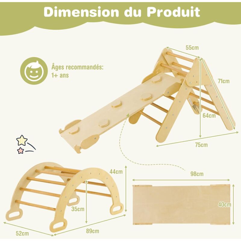 Gymnase Montessori 3-6 Ans LIFEZEAL 7 En 1 Set D'escalade Montessori Avec Rampe Réversible, Arche à Bascule, Toboggan, Bois De Hêtre, Échelle Triangle Stable à Grimper Pour Enfant 1 Ans, Charge 50 Gymnase Montessori 3-6 Ans LIFEZEAL 7 En 1 Set D'escalade Montessori Avec Rampe Réversible, Arche à Bascule, Toboggan, Bois De Hêtre, Échelle Triangle Stable à Grimper Pour Enfant 1 Ans, Charge 50