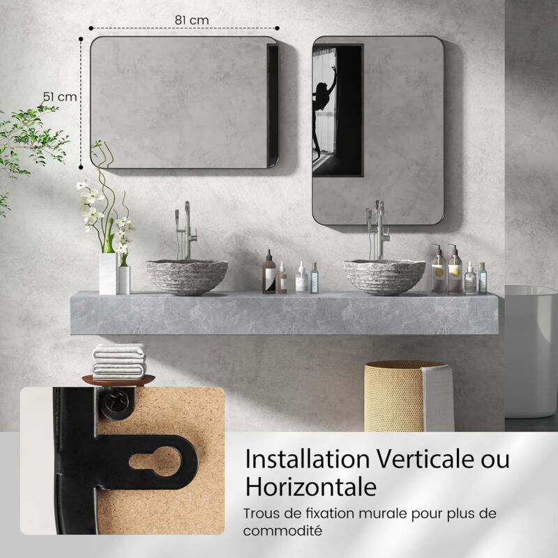 Miroir Mural Décoratif Moderne 78x56.5 Cm - Forme Irrégulière, Cadre Métal Noir - Pour Salon, Entrée, Salle De Bain - 5