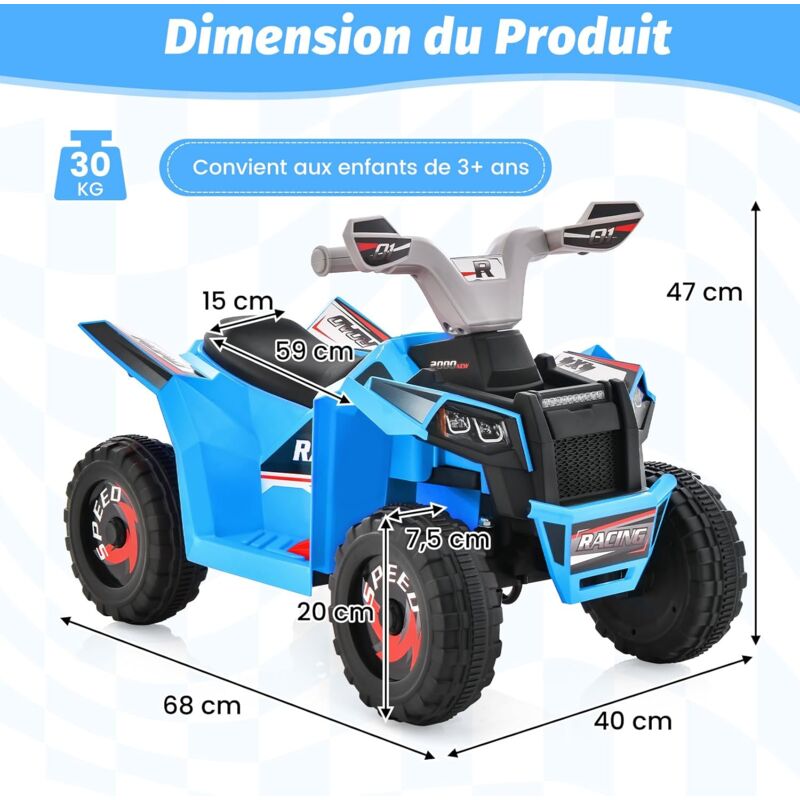 Quad GIGANT - VÉHICULE à Batterie – LED – Panneau Multimédia avec Bluetooth et USB – Moteur 4X 45W – pour Enfants 3-8 Ans – Frein Automatique 116x75x80 cm – Bleu - Jeux & Jouets Quad GIGANT - VÉHICULE à Batterie – LED – Panneau Multimédia avec Bluetooth et USB – Moteur 4X 45W – pour Enfants 3-8 Ans – Frein Automatique 116x75x80 cm – Bleu - Jeux & Jouets