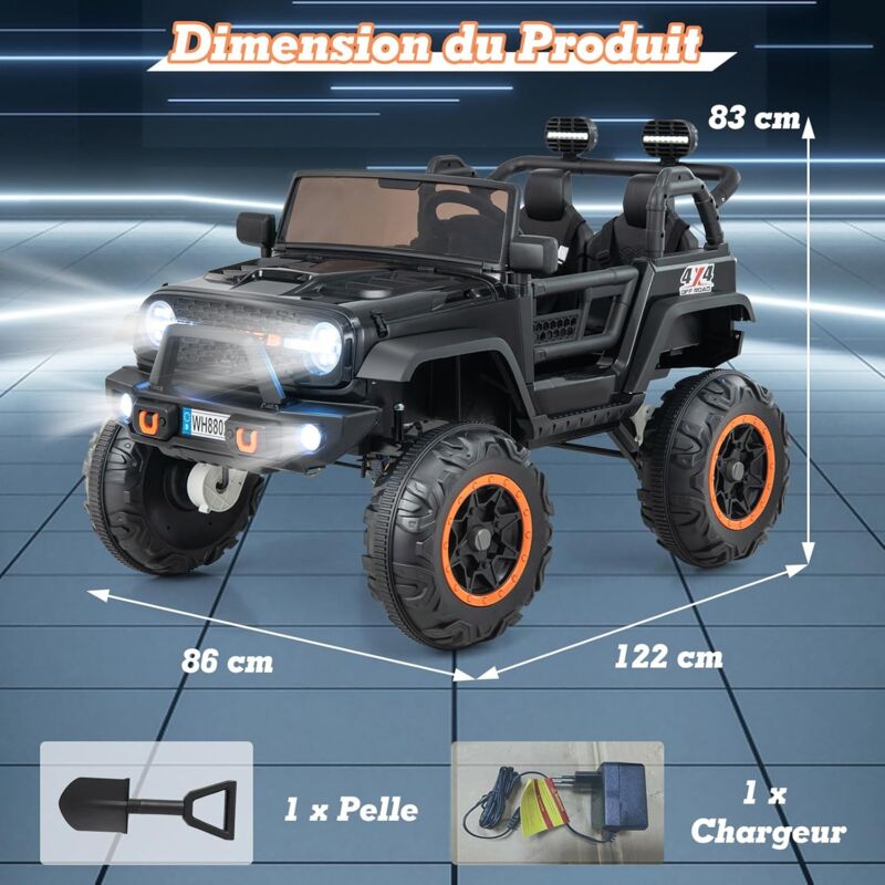 Quad Électrique Enfant 24V - 4 Moteurs - 2 Places - Lumières LED - 3-8 Km/h - Pour 3-8 Ans - Rose/Noir