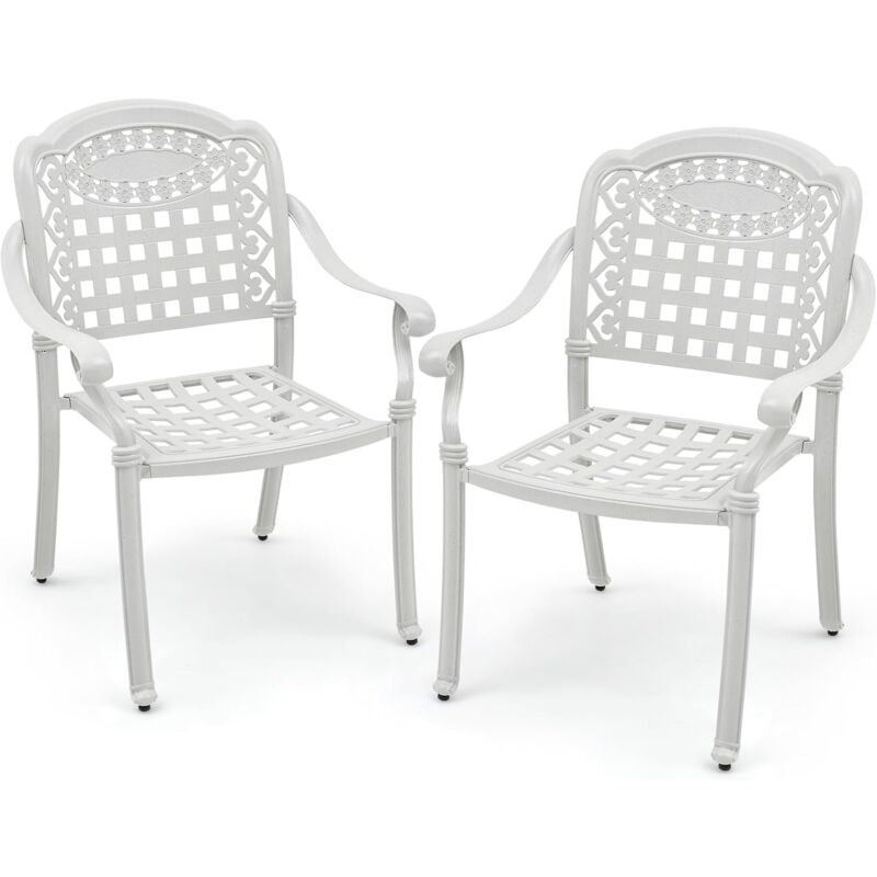 Set De 2 Chaises De Jardin Empilables JUMMICO Avec Accoudoirs - Aluminium, Gris, Coussin Épais 5cm - Terrasse & Balcon
