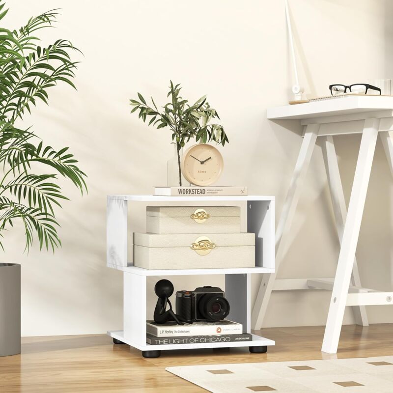 Yaheetech - Table D'Appoint 50x25x70cm - Avec Porte-Revues Et Étagère - Blanc - Pour Salon/Chambre - Gain De Place
