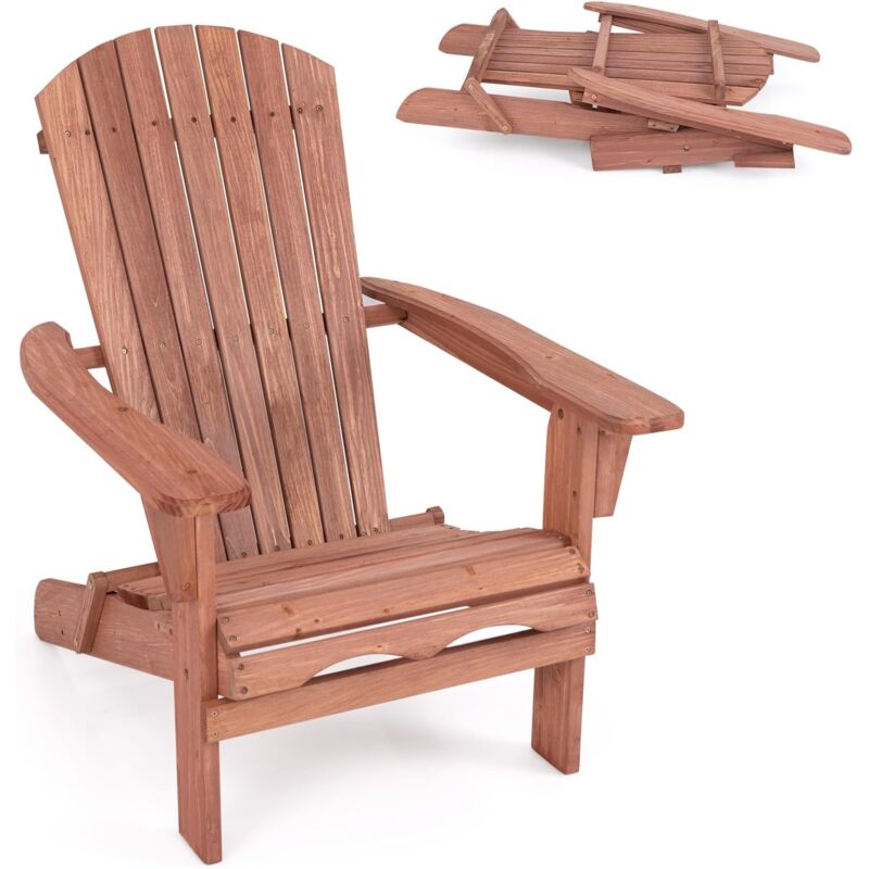 Chaise Adirondack Pliable HDPS Brun Café - Chaise Jardin Résistante Intempéries Avec Porte-Gobelet, Terrasse & Balcon