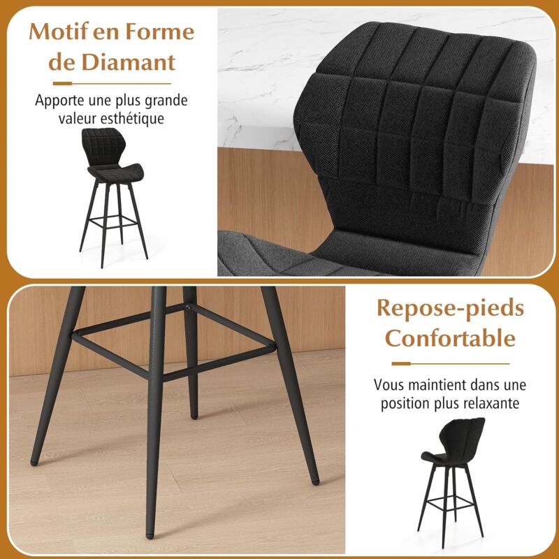 HOOBRO Lot De 2 Tabourets De Bar Hauts - Siège PU Rembourré Confort, Repose-Pieds Réglable, Style Industriel Marron Rustique & Noir - Parfait Comptoir & Cuisine