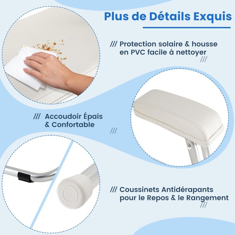 Siège De Pont Pliable En Aluminium – Avec Coussin Rembourré, Dossier Inclinable – Pour Bateau, Plage, Camping – Charge 150 Kg