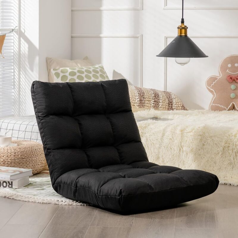 Chaise De Sol COSTWAY Réglable 14 Positions - Pour Méditation, Salon Ou Bureau - Housse Lavable - Gris