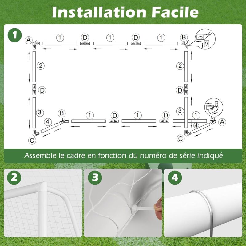 But De Football COSTWAY Extérieur - Cage Avec Filet Résistant Et Cadre UPVC - Inclus Piquets Et Cônes