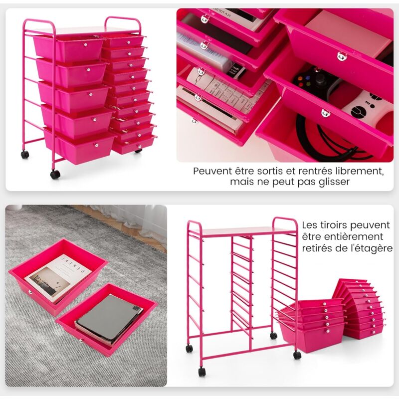 COSTWAY Chariot De Rangement à Roulettes Avec 6 Tiroirs Plastiques, Tour De Rangement, Cadre En