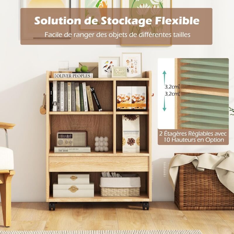 Meuble Tourne-Disque Vinyle COSTWAY Avec Prises USB - Armoire Rangement Vinyle Chêne