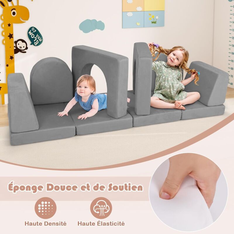 COSTWAY Canapé Modulaire 2 Places Pour Enfants En Mousse - Canapé Enfant Convertible Pliable Avec Housses Lavables