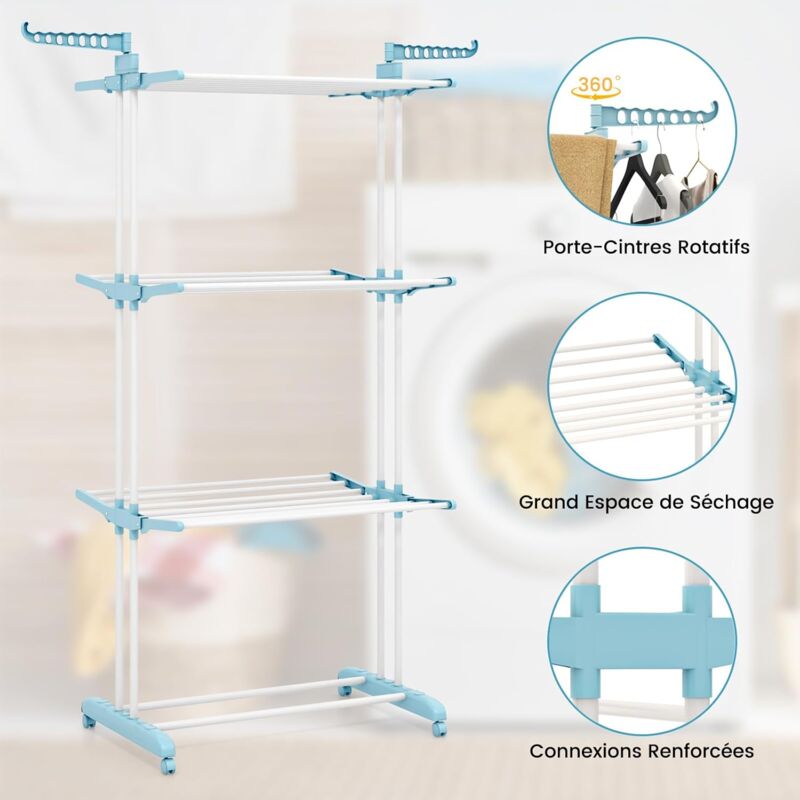 Tringle à Linge Rétractable NOLITOY - Pôle à Vêtements Ajustable Aluminium Pour Intérieur Et Extérieur