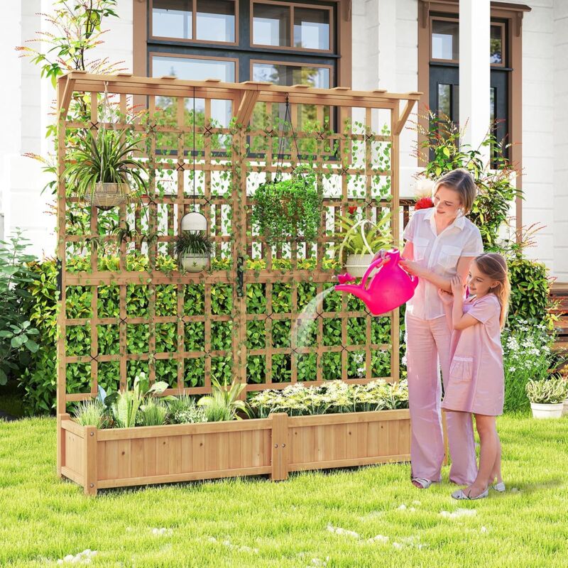 Jardinière Surélevée Bois Sapin Avec Treillis Métallique & Étagère – Idéale Plantes Grimpantes & Légumes