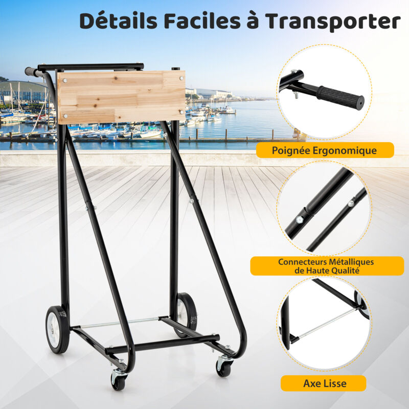 Chariot Porte-Moteur Hors-Bord Pliable Robuste - Support Moteur Bateau Jusqu'à 30 CV, Charge 40kg, Acier Et Caoutchouc