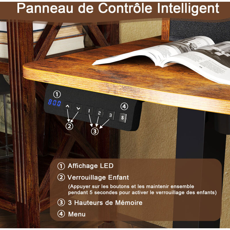 Desktronic Bureau assis debout HomeOne 120x60cm - Électrique Réglable en Hauteur - Chargeur USB/USB-C - Noir/Chêne - Maison Desktronic Bureau assis debout HomeOne 120x60cm - Électrique Réglable en Hauteur - Chargeur USB/USB-C - Noir/Chêne - Maison