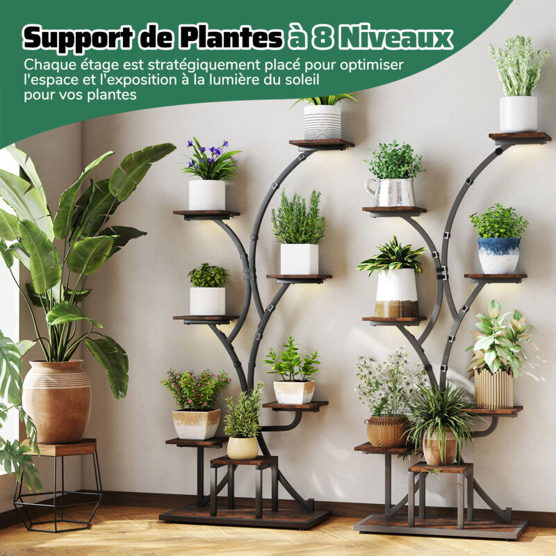 Support Plantes Métal 5 Niveaux – Étagère Fleurs Blanche 8-9 Pots, Balcon Jardin Intérieur Extérieur, Design Stable & Élégant