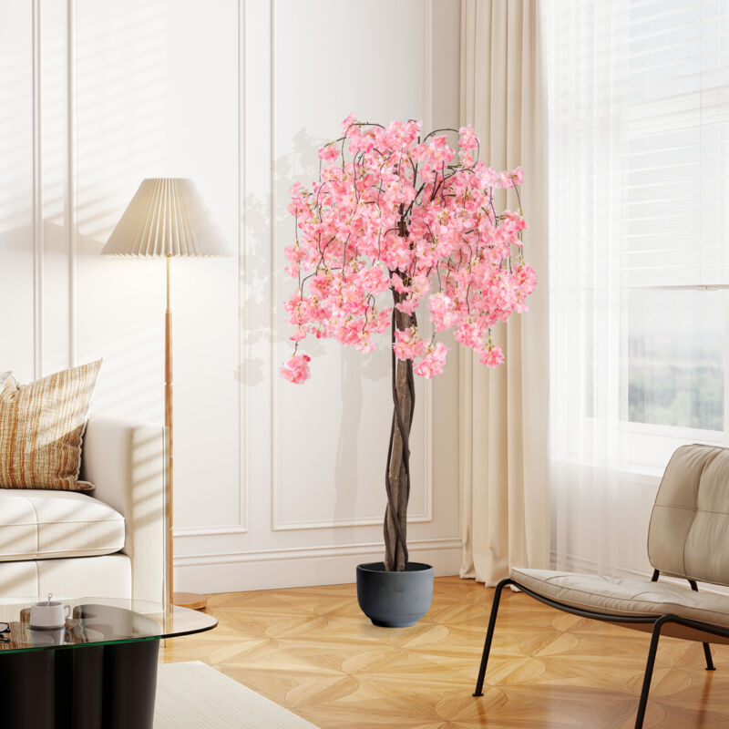 COSTWAY Lot de 2 Plantes Artificielles 90CM avec Pot Décoration en Mousse, Fausse Ficus Lyrata