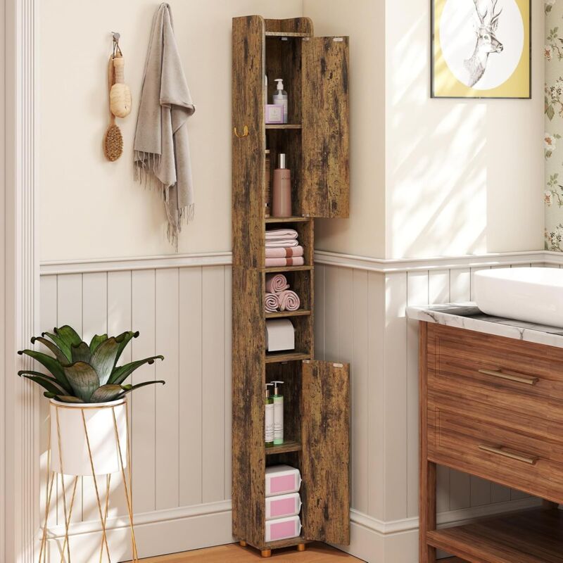 Meuble Salle De Bain COSTWAY 2 Tiroirs 2 Paniers - Colonne Rangement Sur Roulettes 19x50x72cm Noir
