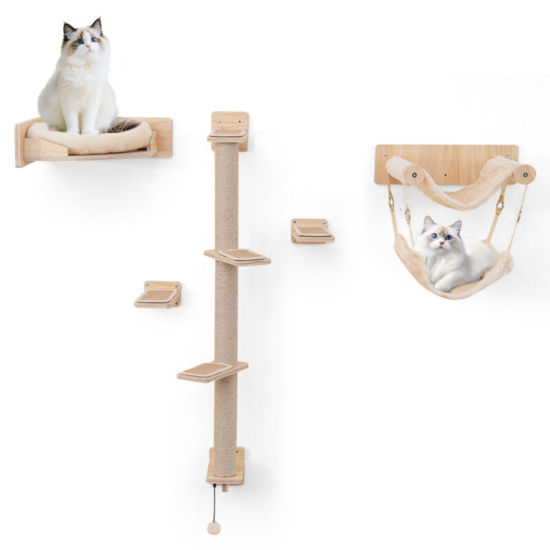 PawHut Arbre à chat mural avec poteau à gratter condo pont coussin chat
