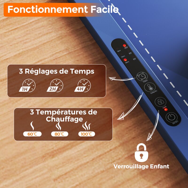 Tapis Chauffant Portable Silicone 24x15" – Chauffe-Plat Électrique Graphène, 3 Températures & Minuterie, Idéal Buffet, Fêtes & Cuisine