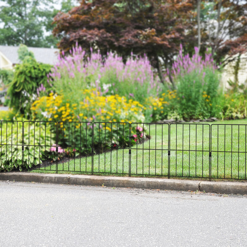 Clôture De Jardin Métal Décorative COSTWAY – 5 Panneaux + 5 Piquets, 87 X 98 Cm, Anti-Rouille, Idéale Pour Chiens, Fleurs, Bordures