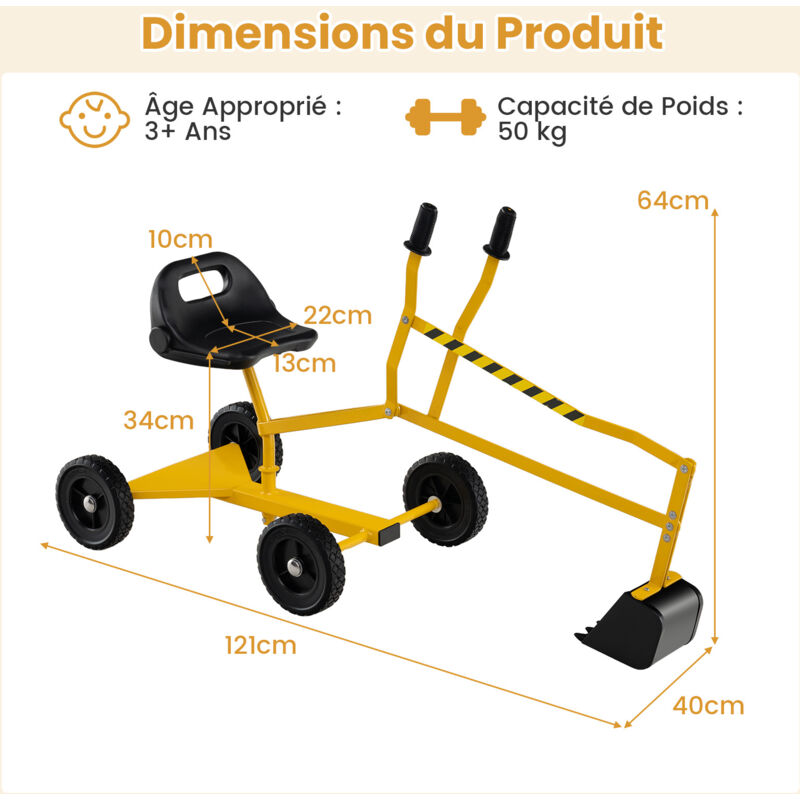 Mini Pelle Enfant COSTWAY Pelle à Sable Enfant Avec Siège Rotatif 360° - Pelleteuse Manuelle Métallique - Jaune Pelleteuse Electrique Enfant