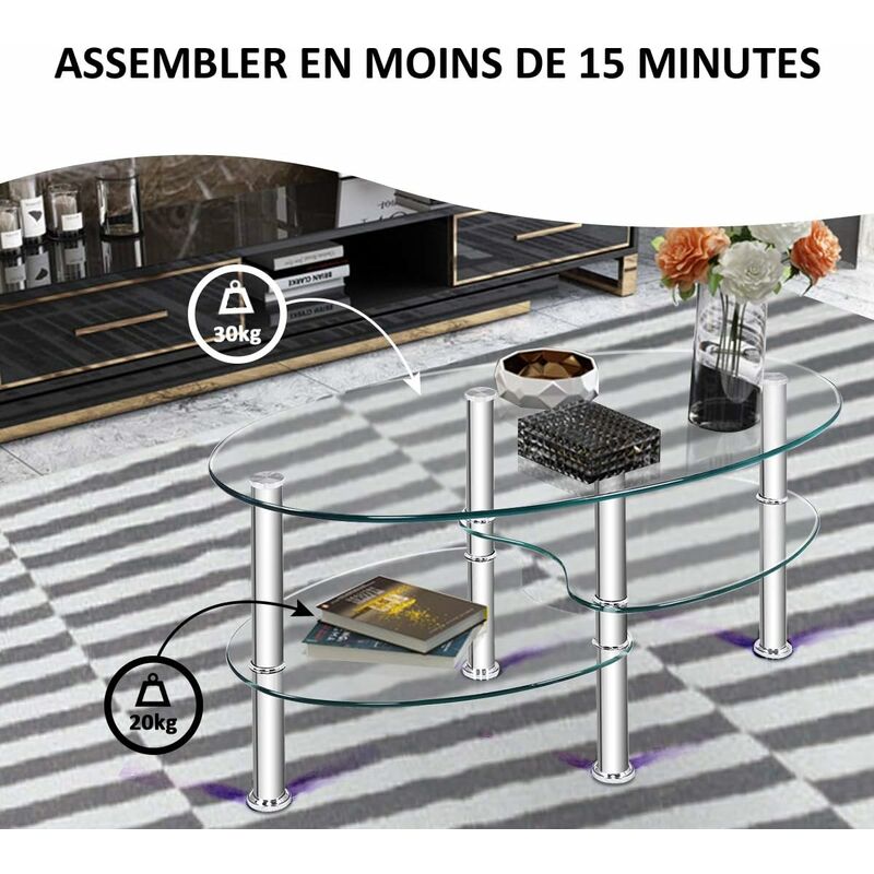 COSTWAY Table Basse Roulette en Verre Trempé Transparente, 4 Roues , 45 x 39,5 x 48 cm en Form U pour Salon, Bureau, Chambre,Blanc - Maison COSTWAY Table Basse Roulette en Verre Trempé Transparente, 4 Roues , 45 x 39,5 x 48 cm en Form U pour Salon, Bureau, Chambre,Blanc - Maison