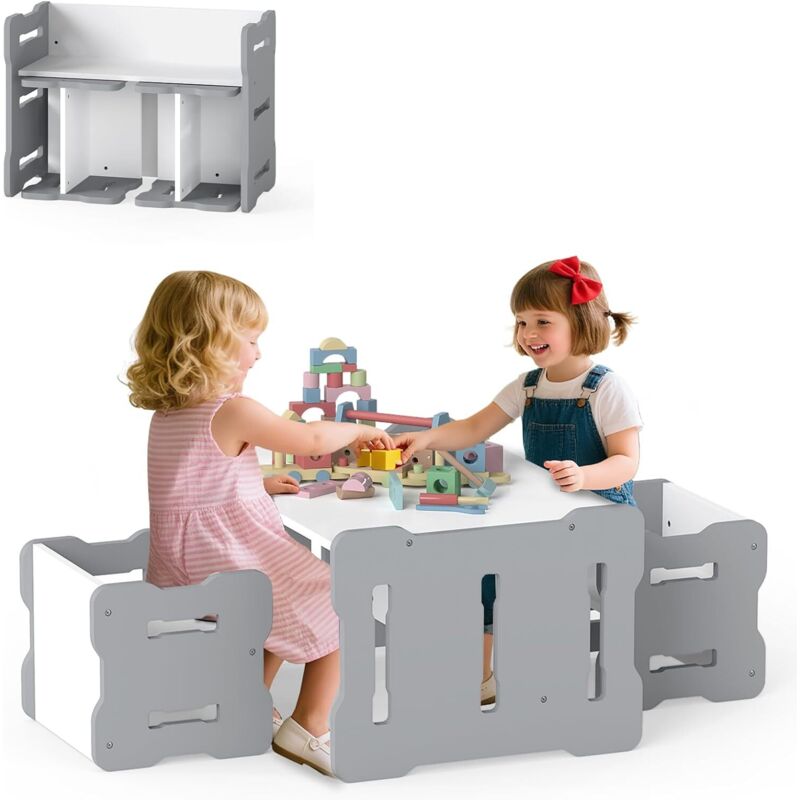 Costway ensemble de table et chaises pour enfants,table et 2 chaises en plastique pour activités d'étude, charge 50kg, rose