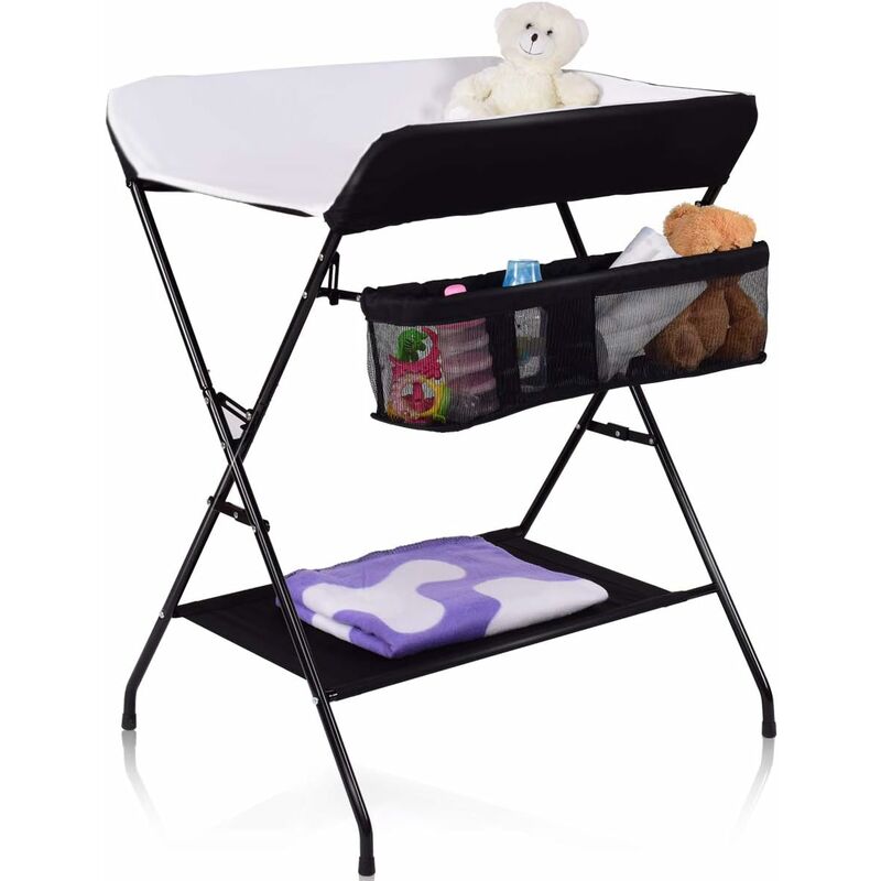 Costway 3 en 1 table à langer pliable et portable, table à langer réglable  en hauteur avec ceinture de sécurité et panier de rangement, pour bébé 0-12  mois, charge max 25kg, bleu - Conforama